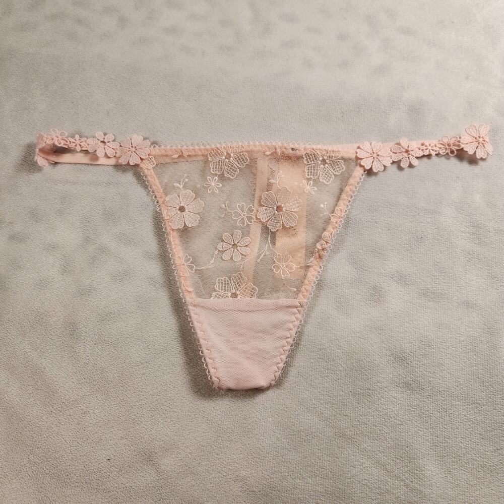 Victoria's Secret Sheer Floral Embroidered Mesh G String Thong Panty - Medium